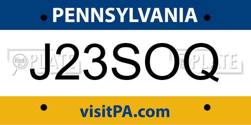 J23SOQ Pennsylvania License Plate
