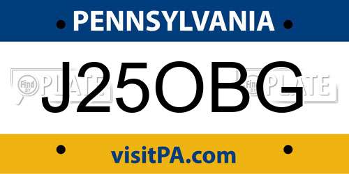 J25OBG Pennsylvania License Plate