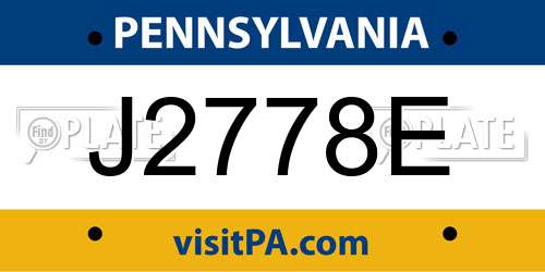 J2778E Pennsylvania License Plate