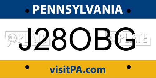 J28OBG Pennsylvania License Plate