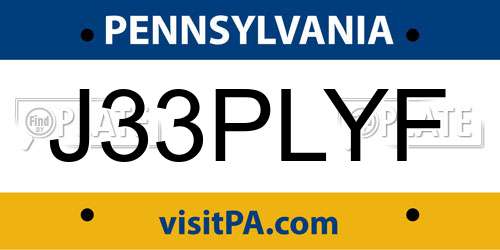 J33PLYF Pennsylvania License Plate
