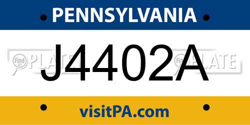 J4402A Pennsylvania License Plate