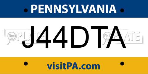 J44DTA Pennsylvania License Plate