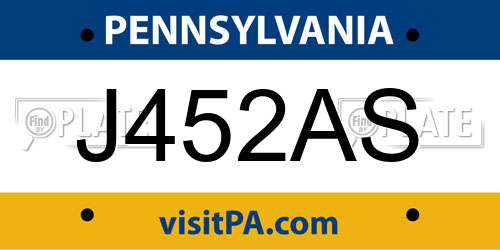 J452AS Pennsylvania License Plate