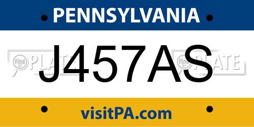 J457AS Pennsylvania License Plate