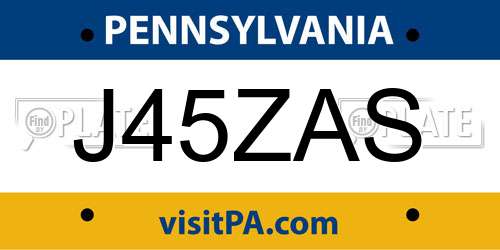 J45ZAS Pennsylvania License Plate