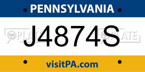 J4874S Pennsylvania License Plate
