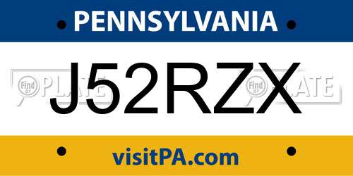 J52RZX Pennsylvania License Plate