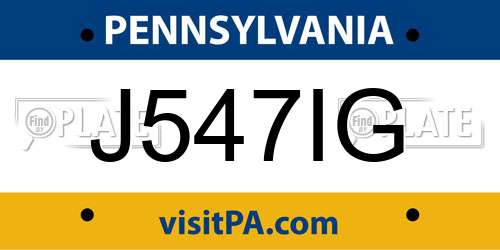 J547IG Pennsylvania License Plate