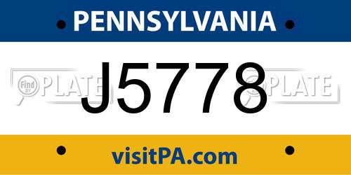 J5778 Pennsylvania License Plate