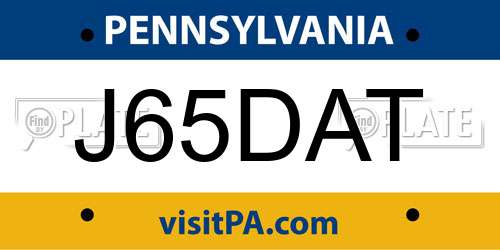 J65DAT Pennsylvania License Plate