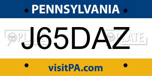 J65DAZ Pennsylvania License Plate