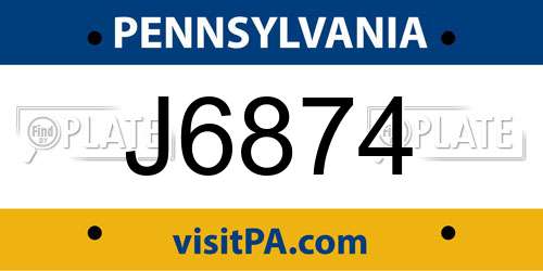 J6874 Pennsylvania License Plate