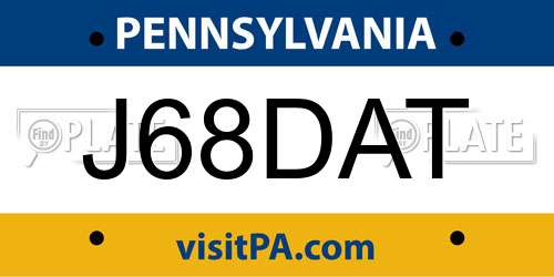 J68DAT Pennsylvania License Plate
