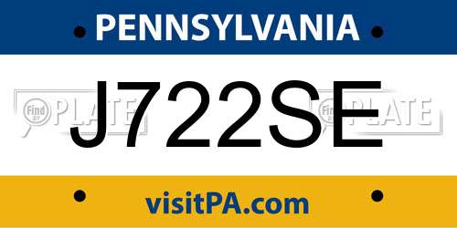 J722SE Pennsylvania License Plate