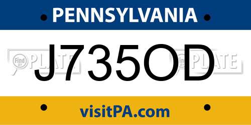 J735OD Pennsylvania License Plate