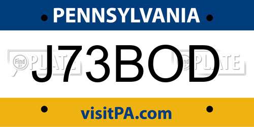 J73BOD Pennsylvania License Plate