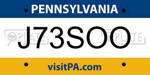 J73SOO Pennsylvania License Plate