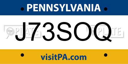 J73SOQ Pennsylvania License Plate