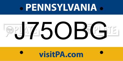 J75OBG Pennsylvania License Plate