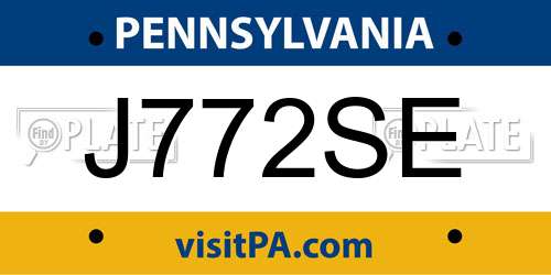 J772SE Pennsylvania License Plate