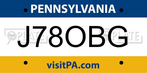 J78OBG Pennsylvania License Plate