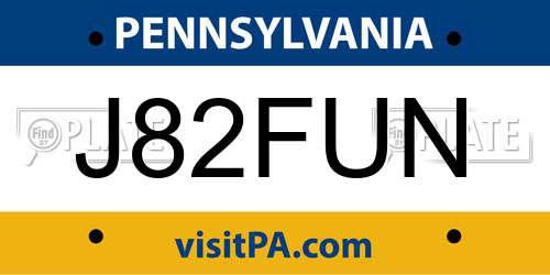 J82FUN Pennsylvania License Plate