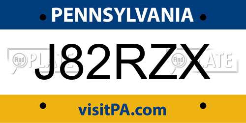 J82RZX Pennsylvania License Plate