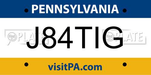 J84TIG Pennsylvania License Plate
