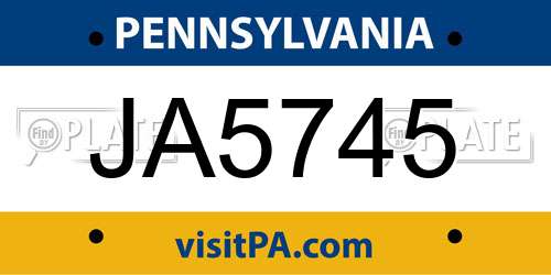 JA5745 Pennsylvania License Plate