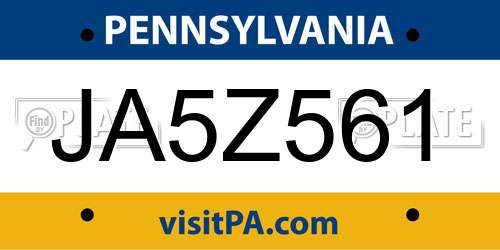 JA5Z561 Pennsylvania License Plate