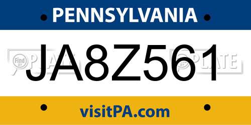 JA8Z561 Pennsylvania License Plate