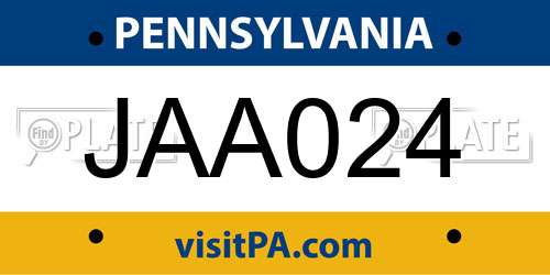 JAA024 Pennsylvania License Plate