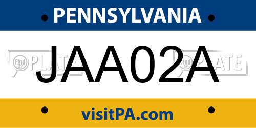 JAA02A Pennsylvania License Plate