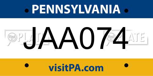 JAA074 Pennsylvania License Plate