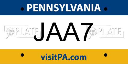 JAA7 Pennsylvania License Plate