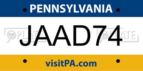 JAAD74 Pennsylvania License Plate