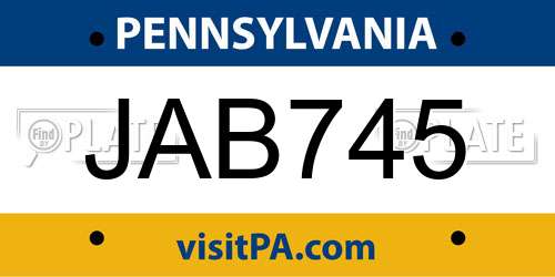 JAB745 Pennsylvania License Plate