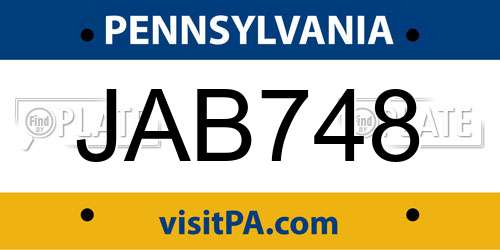 JAB748 Pennsylvania License Plate