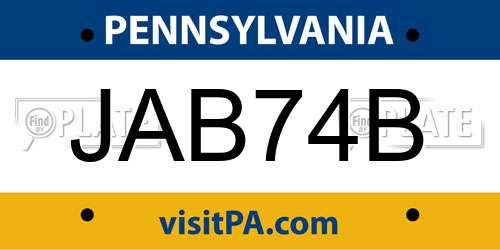 JAB74B Pennsylvania License Plate