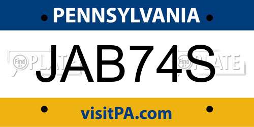 JAB74S Pennsylvania License Plate