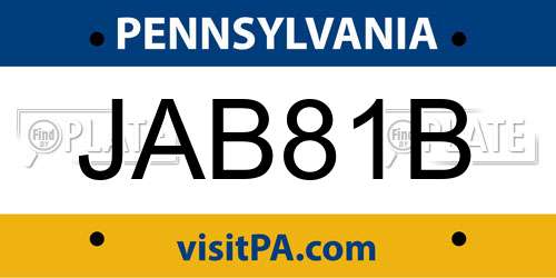 JAB81B Pennsylvania License Plate