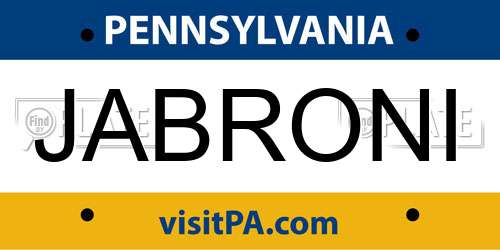 JABRONI Pennsylvania License Plate