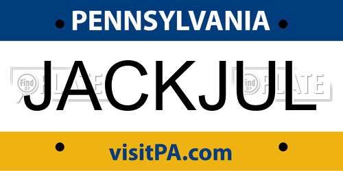 JACKJUL Pennsylvania License Plate