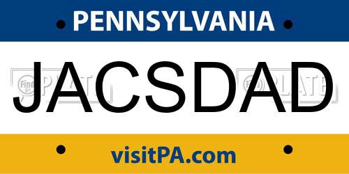 JACSDAD Pennsylvania License Plate