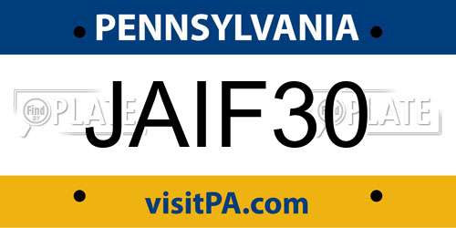 JAIF30 Pennsylvania License Plate