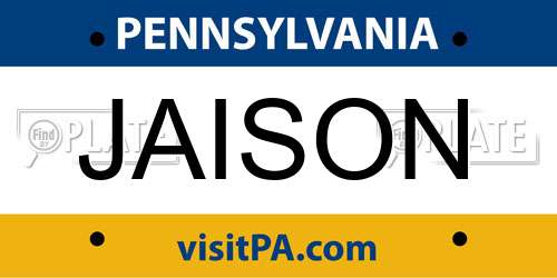 JAISON Pennsylvania License Plate