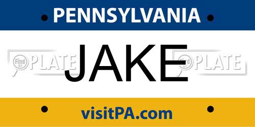 JAKE Pennsylvania License Plate