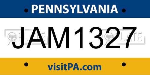 JAM1327 Pennsylvania License Plate