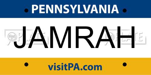 JAMRAH Pennsylvania License Plate